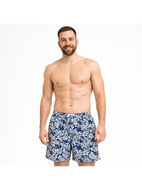 Vineyard Vines Floral Swim Trunks Blue White Lined Quick Dry Resortcore L